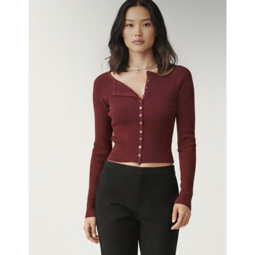 Reformation Meadow Regenerative Merino Wool Crop Button-Up StretchCardigan Small
